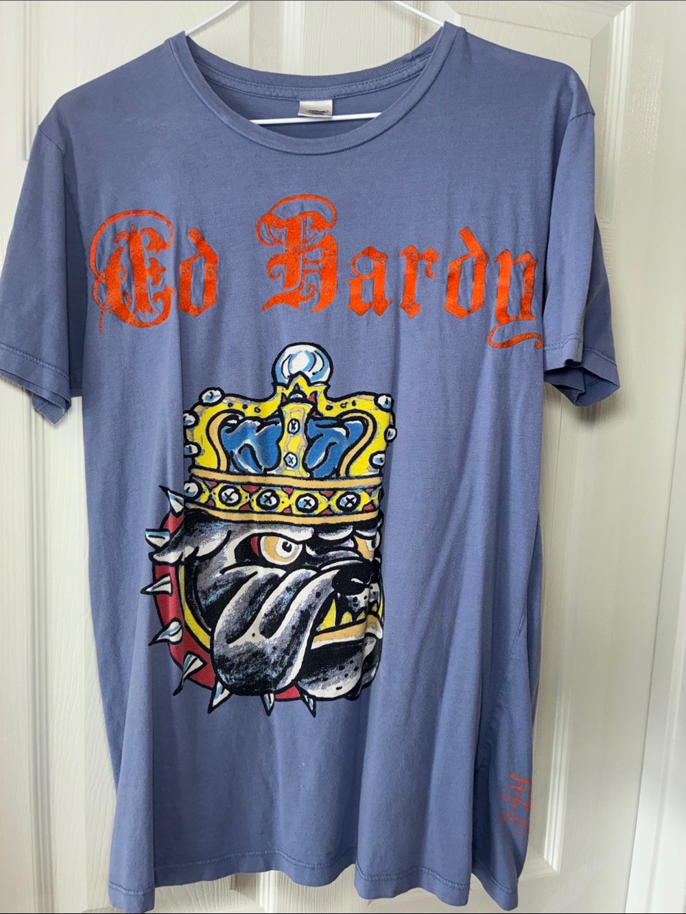 Ed Hardy Light Blue Short-Sleeve Tee with Crowned Bulldog Graphic